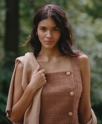 Women's Structured Tweed Square Neck Mini Dress