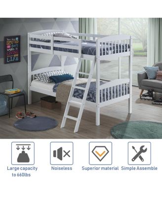 Wood Hardwood Twin Bunk Beds Convertible into 2 Individual Kid Bed Ladder