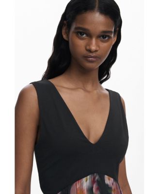 Women's Short dress with floral bimaterial