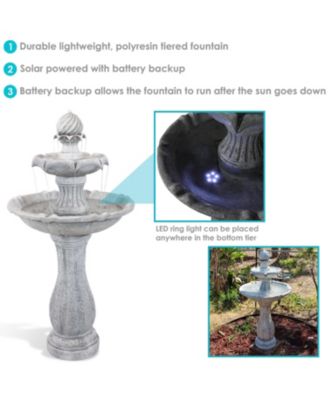 45" H Outdoor Arcade 2-Tier Solar Water Fountain with Battery Backup and LED Light
