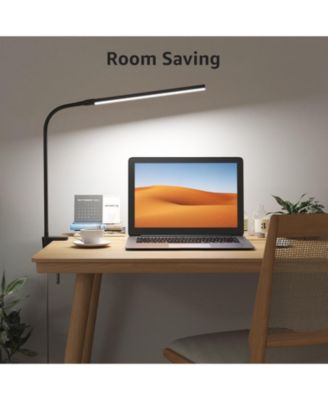Clip-on LED Desk Lamp, Dimmable USB-Powered with 3 Color Modes 10 Brightness, 360°Adjustable Gooseneck  - Black