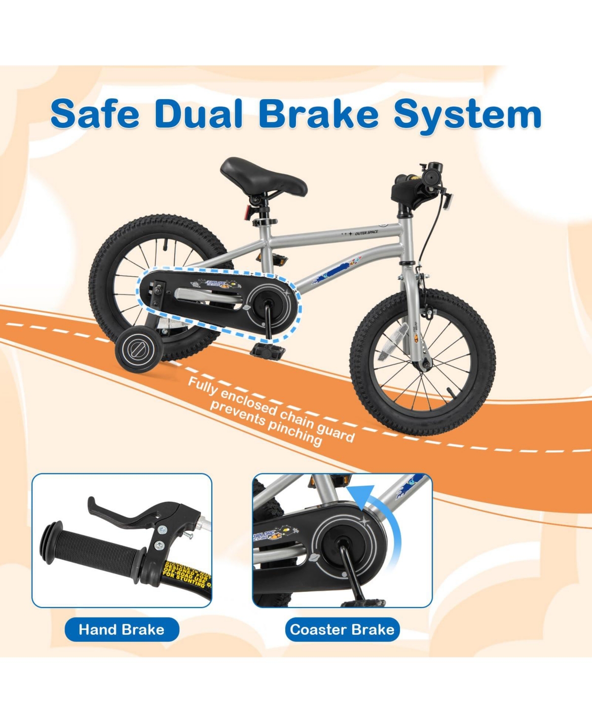 14 Inch Kids Bike Bicycle for Boys Girls 3-8 with High Carbon Steel Frame