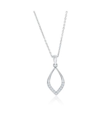 Sterling Silver, Polished & CZ Marquise Necklace & Earrings Set