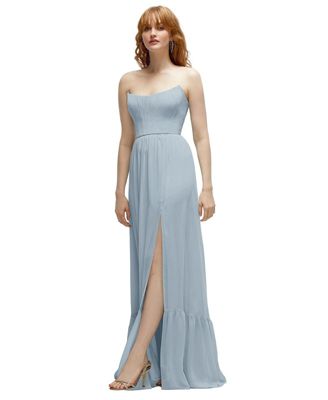 Plus Size Strapless Cat-Eye Corset Maxi Dress with Ruffle Hem A-Line Skirt