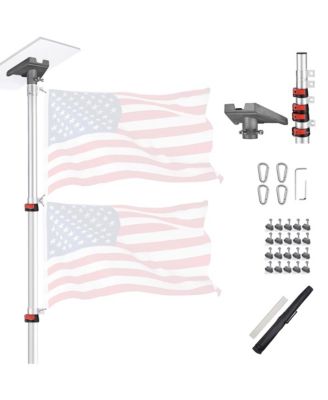 EZ GO 14ft Telescopic Flag Pole Kit with Starlink Gen3 Pipe Adapter for Outdoor Tailgate Party, Sliver