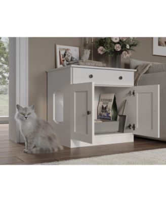 100% Solid Wood Ziva 2-Door Cat Litter Box Enclosure