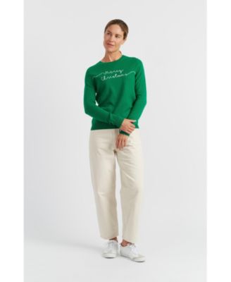 Women's Wool-Cashmere Merry Christmas Sweater
