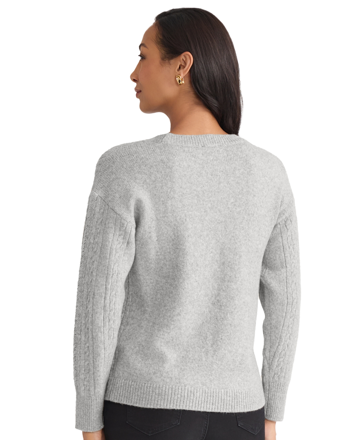 Jones New York Petite Long Sleeve Sweater In Gray