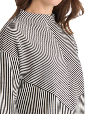 Petite Striped Mock Neck Sweater