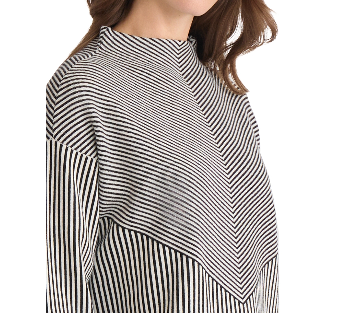 Jones New York Petite Striped Mock Neck Sweater In Multi