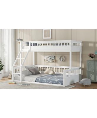 Twin XL over Queen Bunk Bed with Ladder and Guardrails White