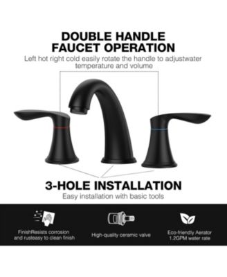 Bathroom Faucet, 8 Inch Bathroom Faucets for Sink 3 Hole, Widespread Matte Black Bathroom Faucet with Pop up Drain and cUPC Lead-Free Hose