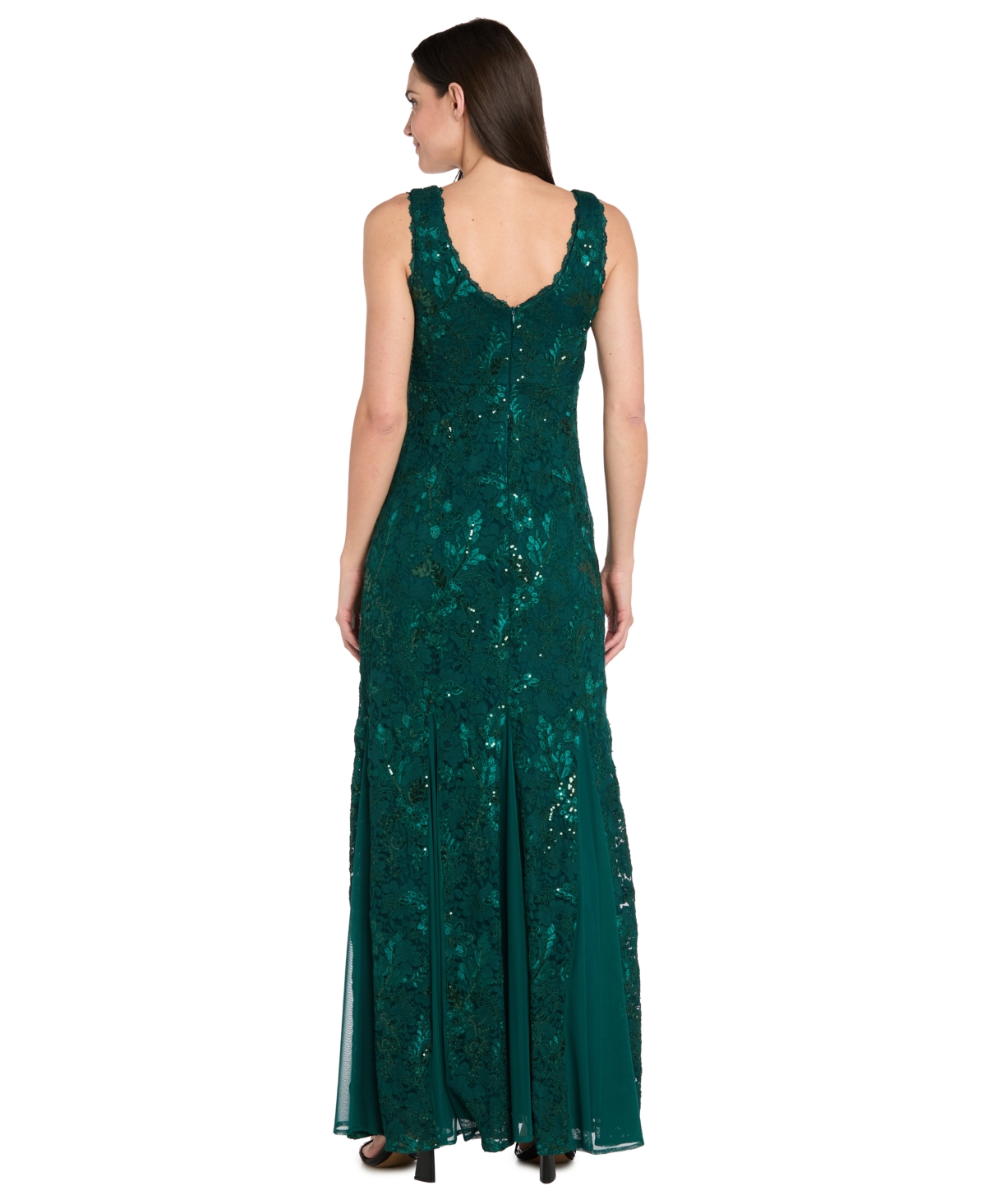 R & M Richards Women's Lace & Sequin V-neck Sleeveless Gown In Green