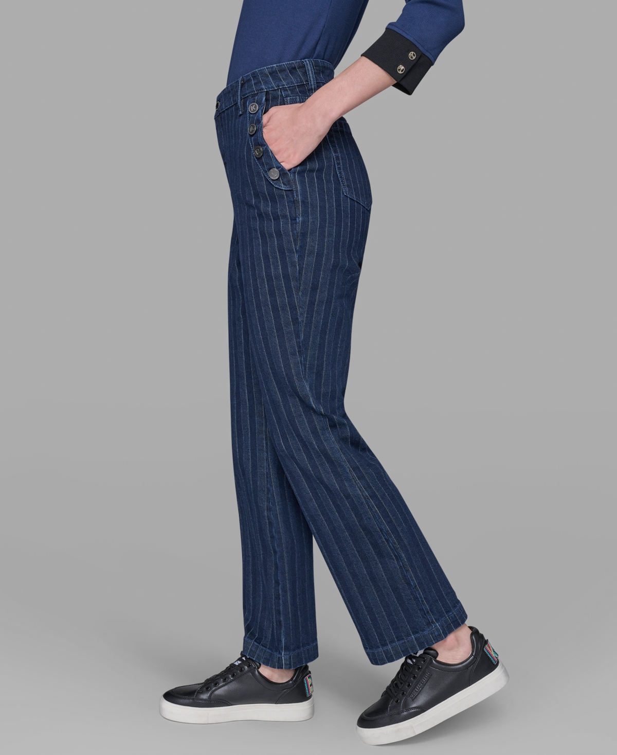 Karl Lagerfeld Paris Women's Striped Straight Fit Jeans