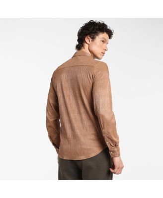 Men's Camel Beige Solid Creased Shirt