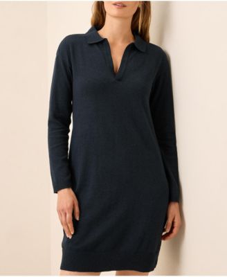 Women's Classic Fine Knit Collared Sweater Dress