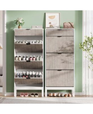 Shoe Storage Cabinet with 3 Flip Drawers and 1 Drawer, Entryway Shoe Organizer with Adjustable Shelves and Metal Legs, Space-Saving Narrow Rack Cabinet for Entryway, Hallway, Front Door