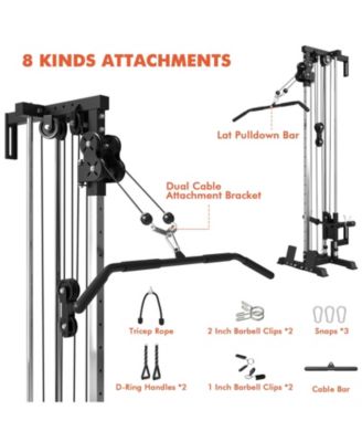 Wall Mount Cable Station, Cable Crossover Machine with 18 Positions Dual Pulley System for Home Gym Fitness Equipment