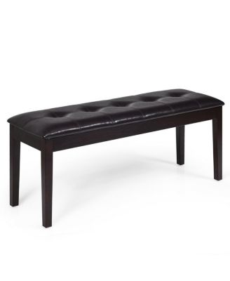 Upholstered Dining Room PU Bench Solid Wood Button Tufted