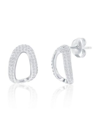 Sterling Silver, Pave CZ Oval-Shaped Necklace & Earrings Set
