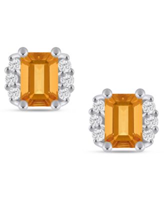 Gemstone and Diamond 1/3" Stud Earrings in 10K White Gold (also in 10K Yellow Gold)