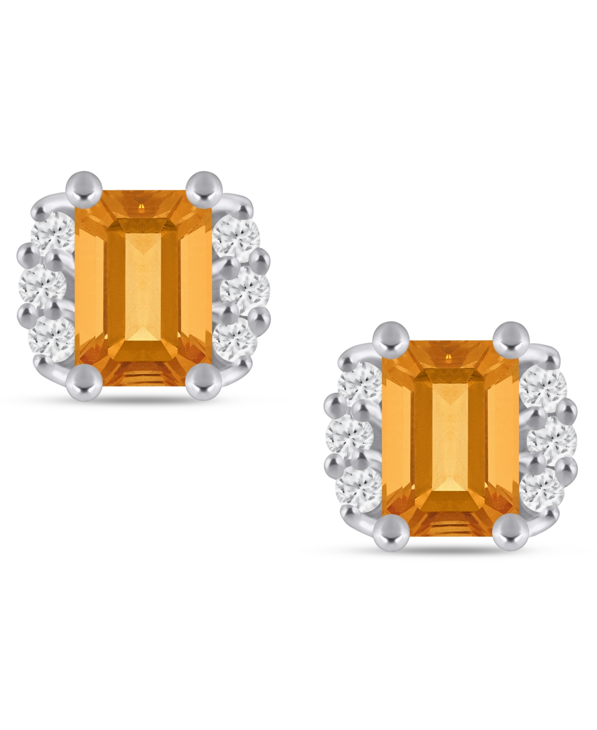 Macy's Gemstone And Diamond 1/3" Stud Earrings In 10k White Gold (also In 10k Yellow Gold) In Orange