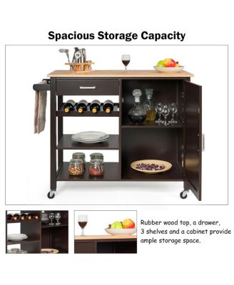 4-Tier Wood Kitchen Island Trolley Cart Storage Cabinet