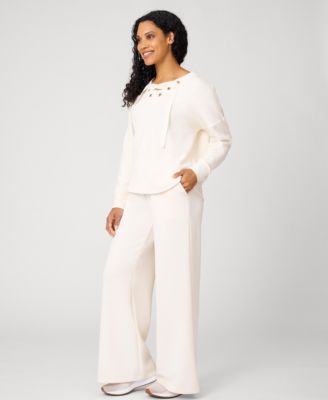 Grommet Detail Top & Wide Leg Pant Lounge Set