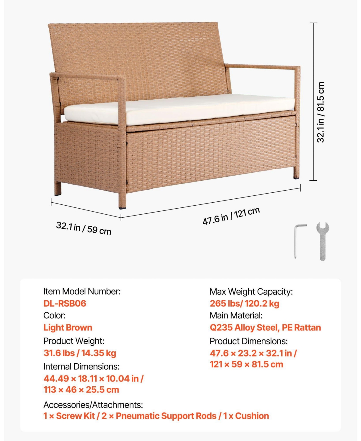 Slickblue Outdoor Storage Bench Pe Rattan 70Gal Waterproof Deck Box with Seating