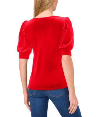 Women's Crew Neck Short Sleeve Velvet Top