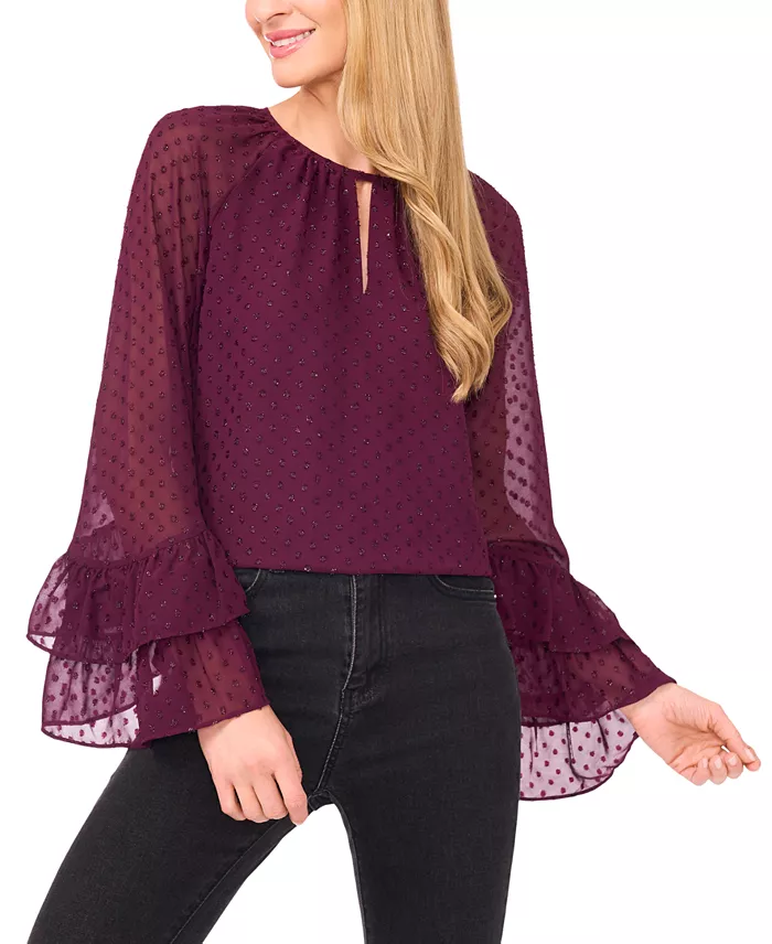 Women's Tiered Flowy Long Sleeves Keyhole Top - thumbnail 7