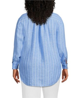 Plus Size Linen Roll Sleeve Relaxed Tunic Top