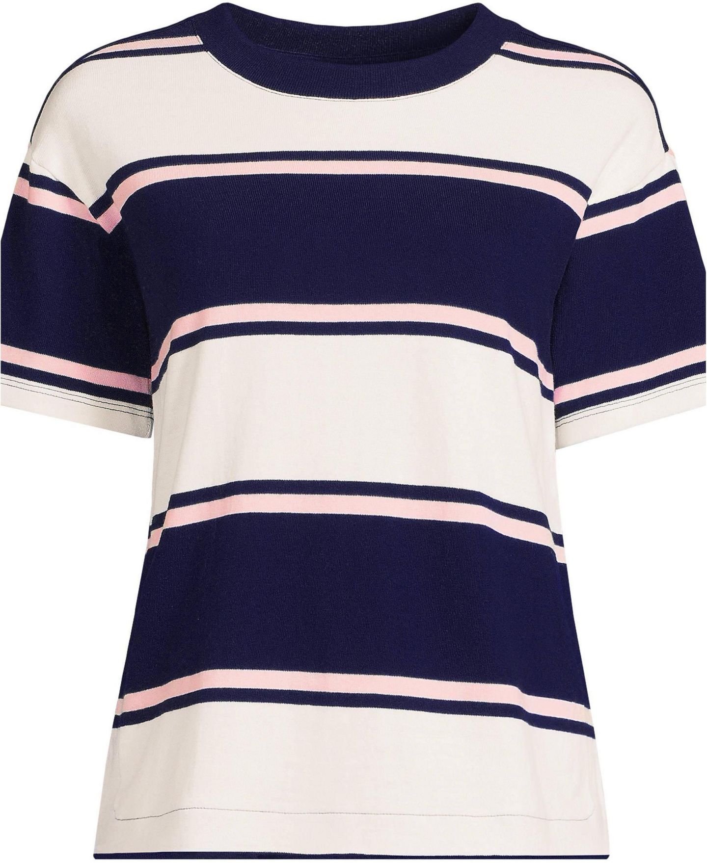 Женская футболка Lands' End Petite Short Sleeve Mariner, цвет: Морской тёмно-синий / Розовый — фото 3