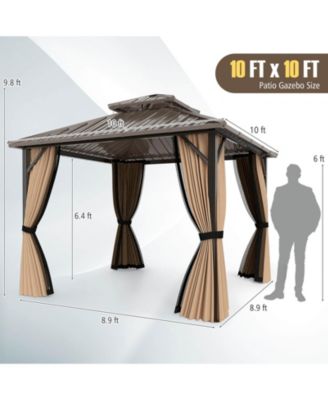 10 x 10 FT Hardtop Gazebo with Netting Heavy-Duty Double-Roof Galvanized Metal Top