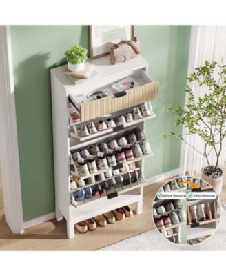 Shoe Storage Cabinet with 3 Flip Drawers and 1 Drawer, Entryway Shoe Organizer with Adjustable Shelves and Metal Legs, Space-Saving Narrow Rack Cabinet for Entryway, Hallway, Front Door