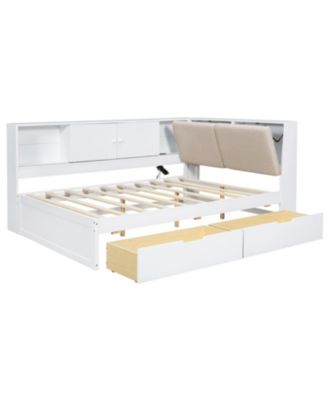 L-Shaped Daybed with Storage Bookcase & USB