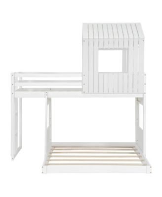 Wooden Twin Over Full Bunk Bed with Playhouse