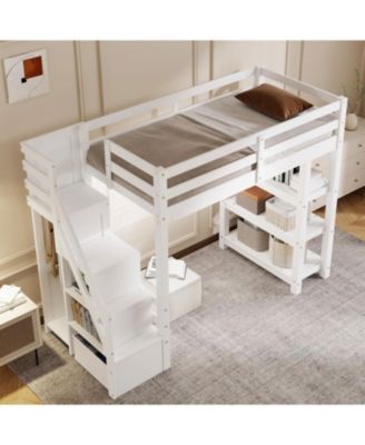 Loft Bed with Shelves Staircase & Wardrobe