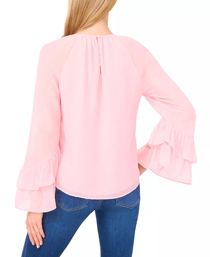 Women's Tiered Flowy Long Sleeves Keyhole Top - thumbnail 3