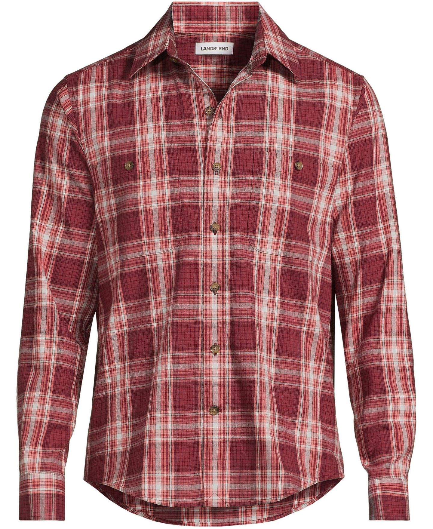 Мужская рубашка Lands' End Lightweight Coastal Flannel, цвет: Бордовый клетчатый — фото 3