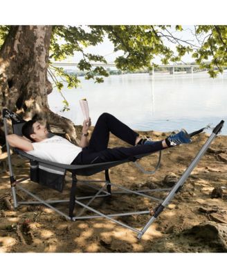 Folding Hammock Indoor & Outdoor Hammock with Side Pocket & Iron Stand