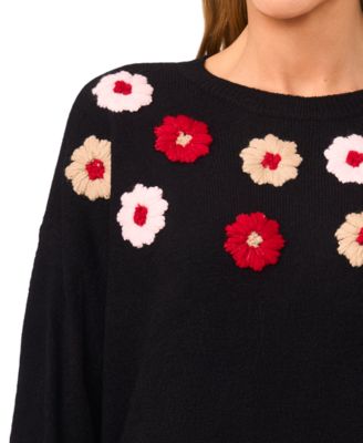 Women's Multicolor Embroidered Flower Long Sleeves Sweater