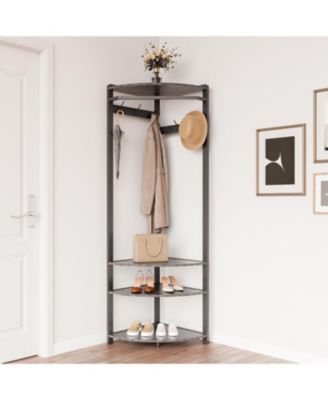 3-in-1 Narrow Corner Coat Rack Stand with Shoe Bench & Storage Shelf - 70.8" Tall Entryway Organizer for Hallway, Bedroom, Living Room - Space Saving Coat Hooks & Shoe Rack