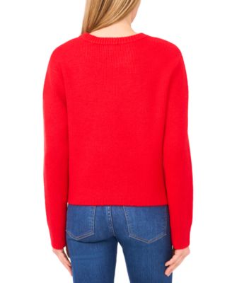 Women's Oversized Crewneck Bow Appliqu&eacute; Long-Sleeve Sweater