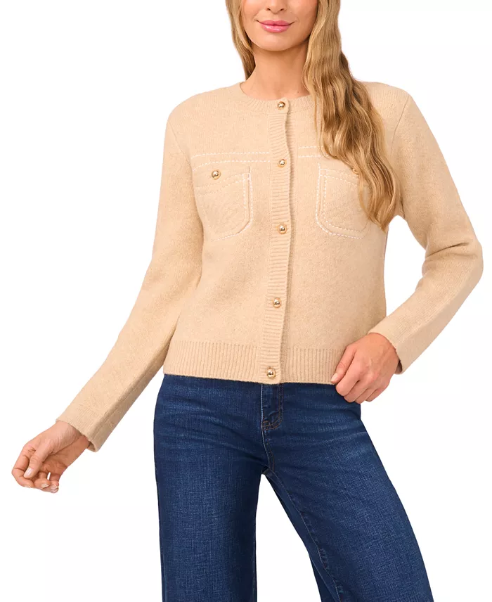 Women's Long Sleeve Patch Pockets Cardigan