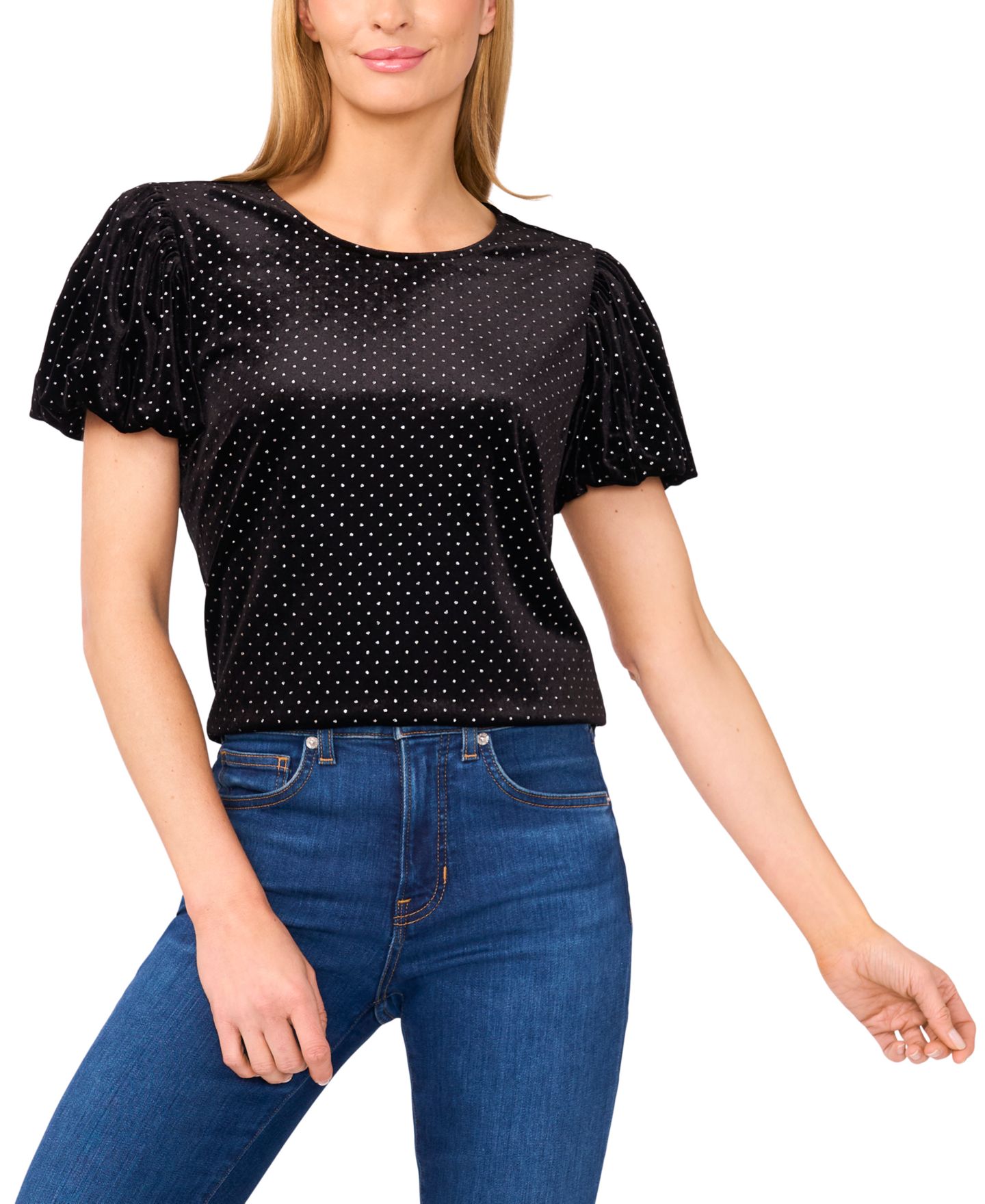 Женский топ CeCe Bubble Sleeve Knit, цвет: Насыщенный чёрный — фото 1