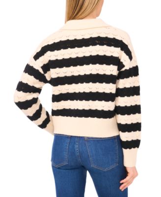 Women's Wide Collar Striped Long Sleeves Cardigan