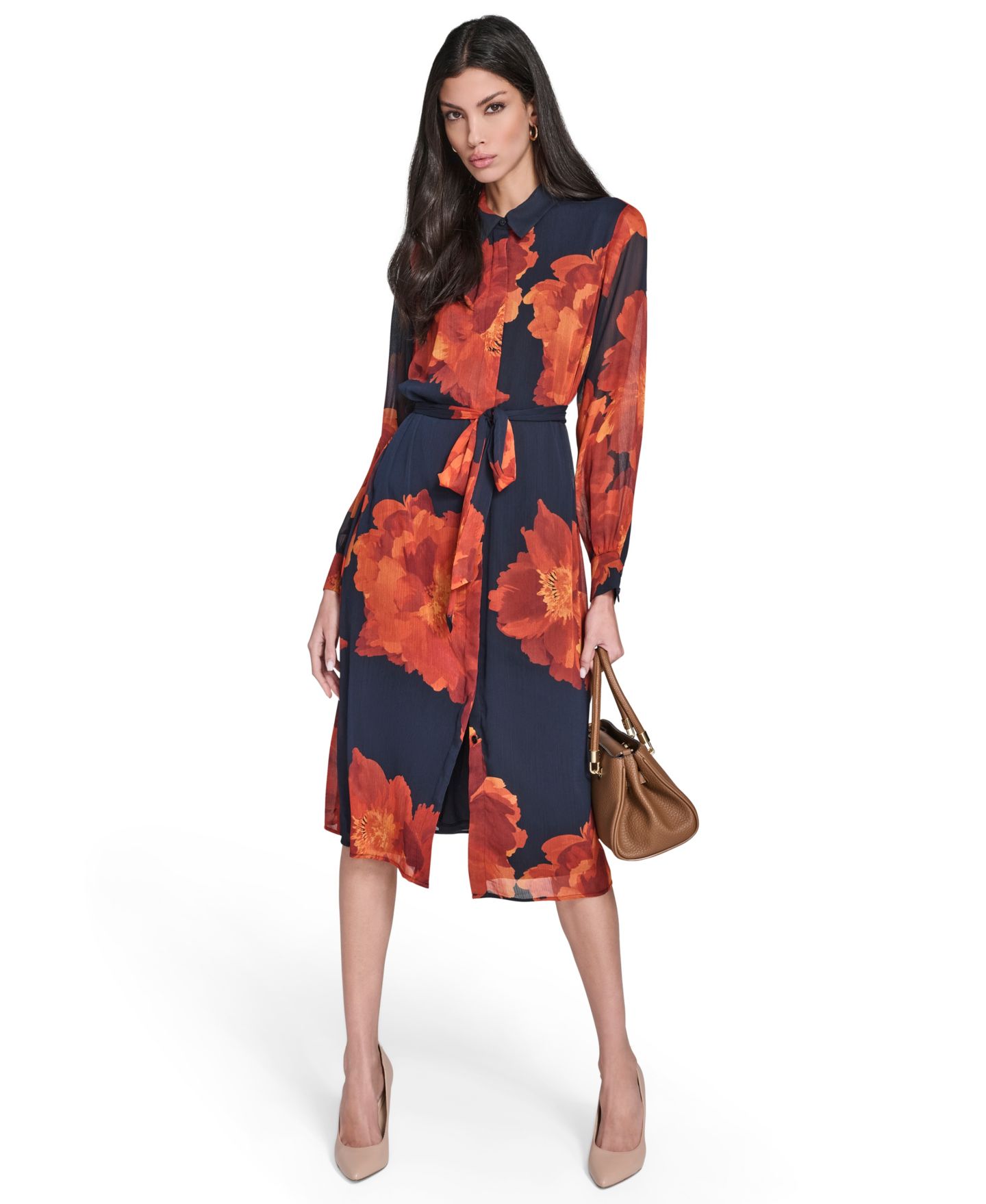 Женское платье Calvin Klein Printed Midi Shirtdress, цвет: Индиго / Разноцветный — фото 1