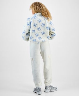 Juniors' Bow-Print Half-Zip Sherpa Fleece Top & Sherpa Fleece Cargo Pants  