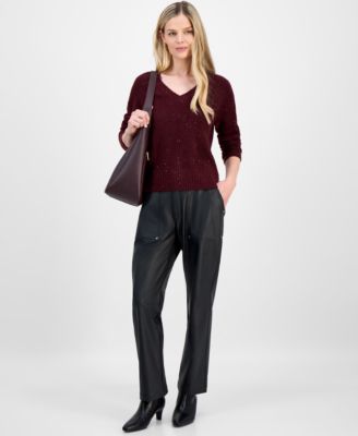 Petite Roving Sequin V-Neck Sweater, Macy's Exclusive 